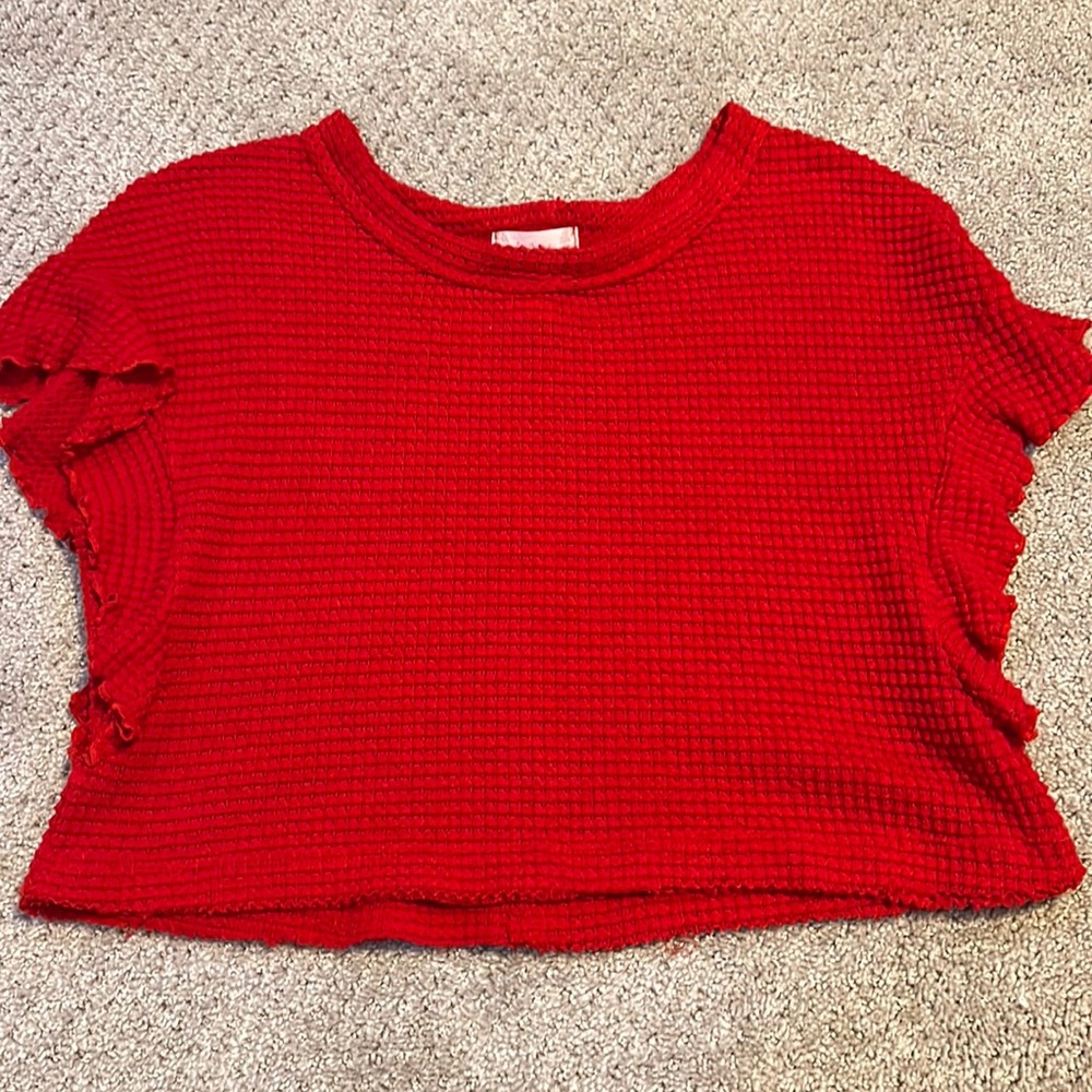 Red Altard State cropped shirt ruffle sleeve